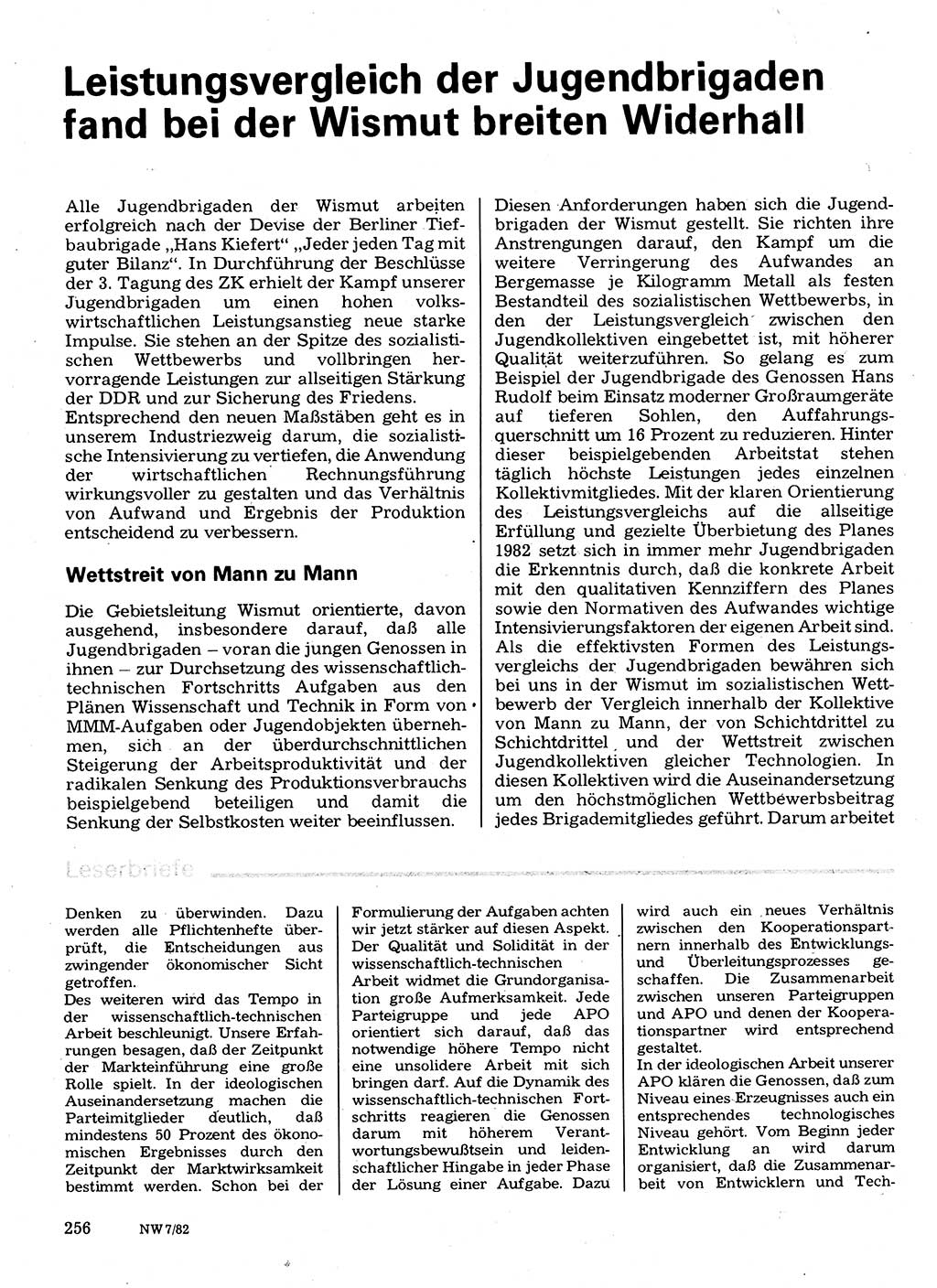 Neuer Weg (NW), Organ des Zentralkomitees (ZK) der SED (Sozialistische Einheitspartei Deutschlands) für Fragen des Parteilebens, 37. Jahrgang [Deutsche Demokratische Republik (DDR)] 1982, Seite 256 (NW ZK SED DDR 1982, S. 256)