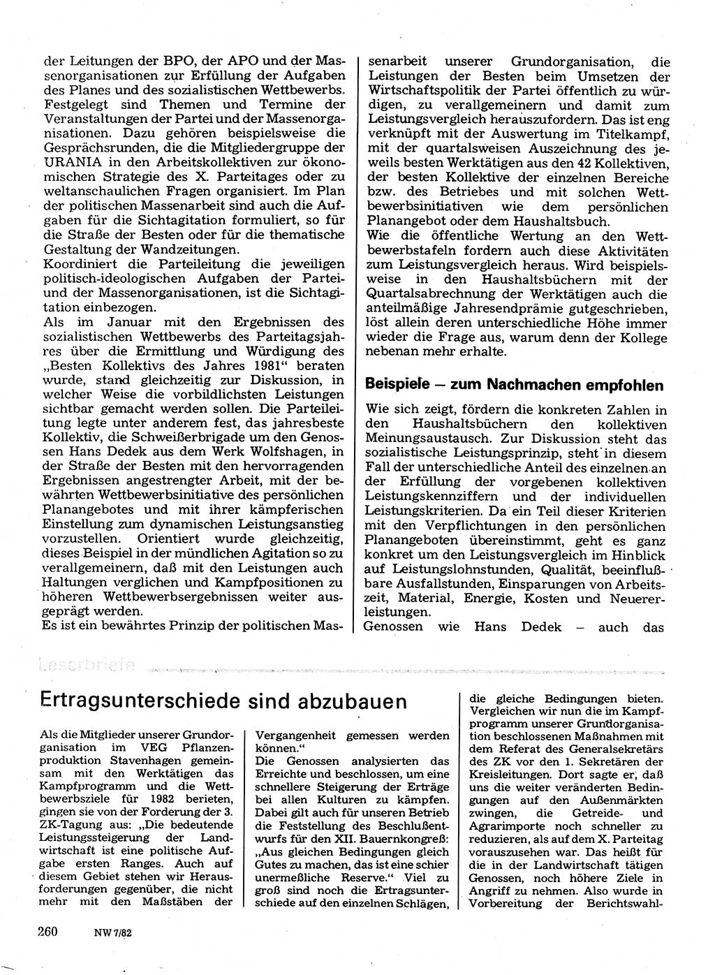 Neuer Weg (NW), Organ des Zentralkomitees (ZK) der SED (Sozialistische Einheitspartei Deutschlands) für Fragen des Parteilebens, 37. Jahrgang [Deutsche Demokratische Republik (DDR)] 1982, Seite 260 (NW ZK SED DDR 1982, S. 260)