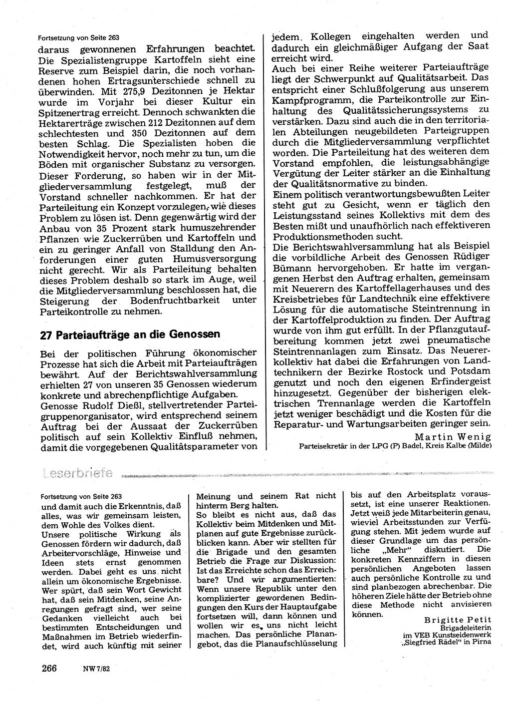 Neuer Weg (NW), Organ des Zentralkomitees (ZK) der SED (Sozialistische Einheitspartei Deutschlands) für Fragen des Parteilebens, 37. Jahrgang [Deutsche Demokratische Republik (DDR)] 1982, Seite 266 (NW ZK SED DDR 1982, S. 266)
