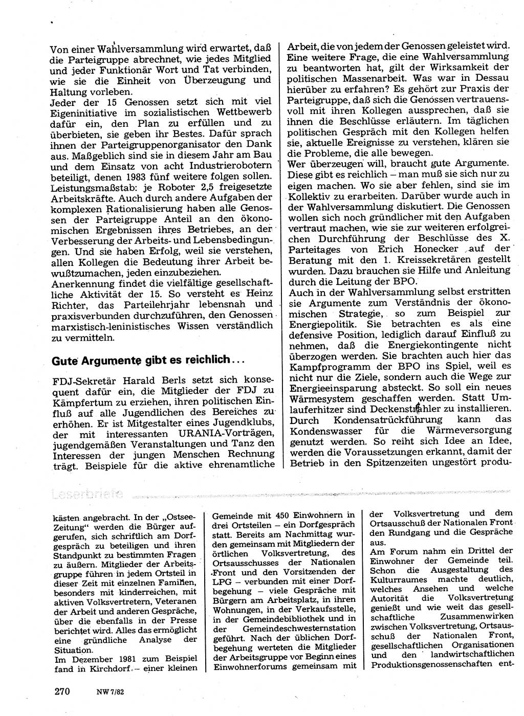 Neuer Weg (NW), Organ des Zentralkomitees (ZK) der SED (Sozialistische Einheitspartei Deutschlands) für Fragen des Parteilebens, 37. Jahrgang [Deutsche Demokratische Republik (DDR)] 1982, Seite 270 (NW ZK SED DDR 1982, S. 270)