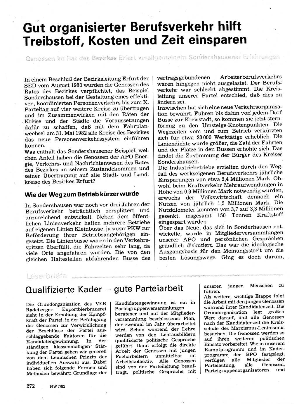 Neuer Weg (NW), Organ des Zentralkomitees (ZK) der SED (Sozialistische Einheitspartei Deutschlands) für Fragen des Parteilebens, 37. Jahrgang [Deutsche Demokratische Republik (DDR)] 1982, Seite 272 (NW ZK SED DDR 1982, S. 272)