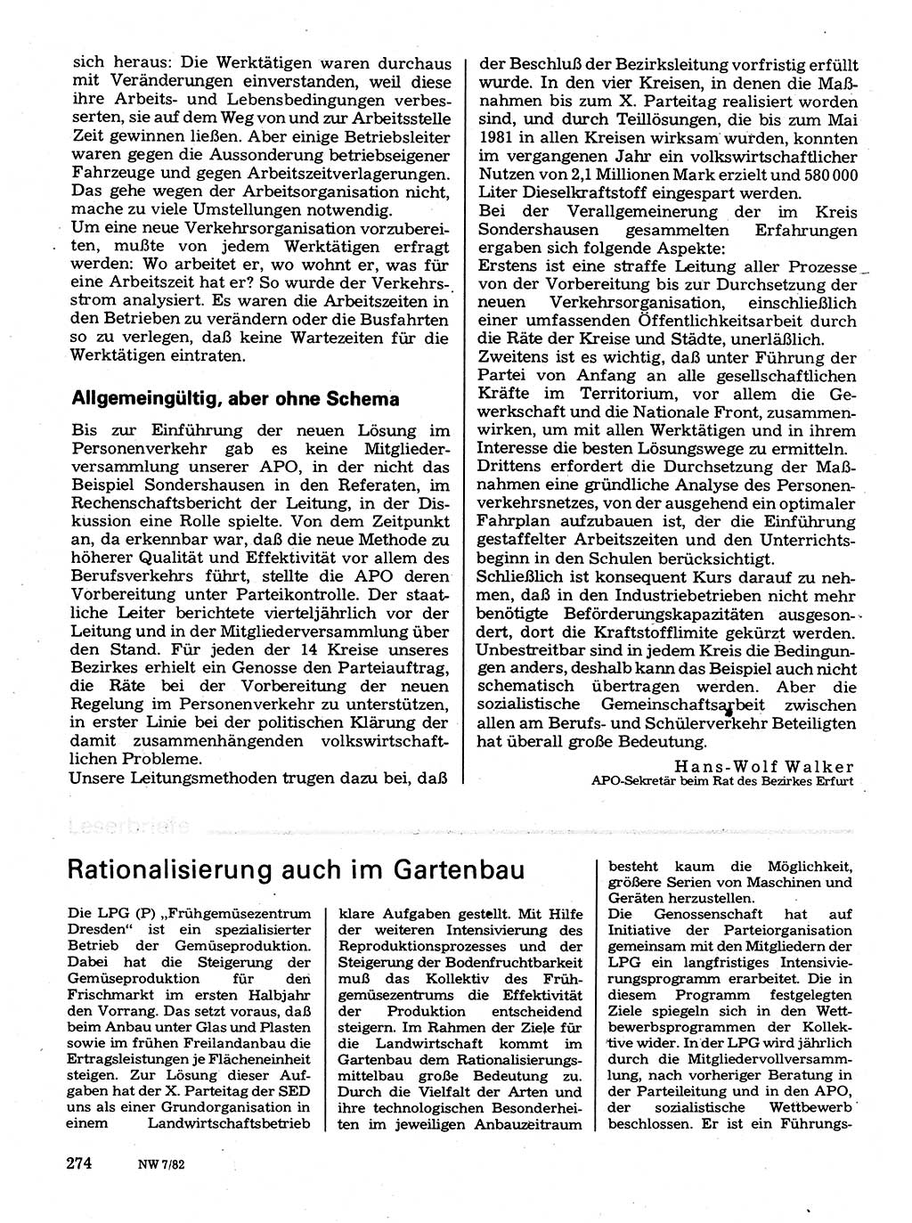 Neuer Weg (NW), Organ des Zentralkomitees (ZK) der SED (Sozialistische Einheitspartei Deutschlands) für Fragen des Parteilebens, 37. Jahrgang [Deutsche Demokratische Republik (DDR)] 1982, Seite 274 (NW ZK SED DDR 1982, S. 274)