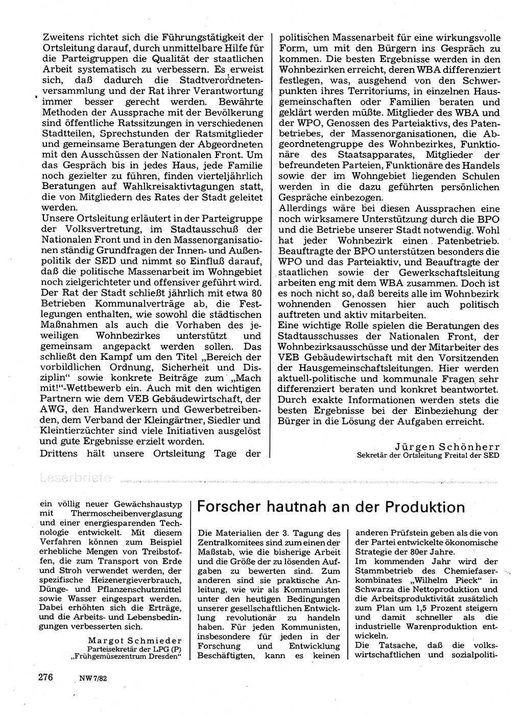 Neuer Weg (NW), Organ des Zentralkomitees (ZK) der SED (Sozialistische Einheitspartei Deutschlands) für Fragen des Parteilebens, 37. Jahrgang [Deutsche Demokratische Republik (DDR)] 1982, Seite 276 (NW ZK SED DDR 1982, S. 276)