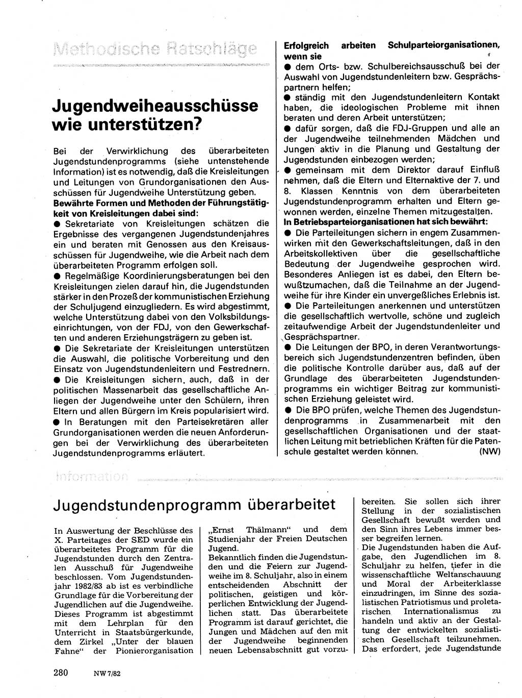 Neuer Weg (NW), Organ des Zentralkomitees (ZK) der SED (Sozialistische Einheitspartei Deutschlands) für Fragen des Parteilebens, 37. Jahrgang [Deutsche Demokratische Republik (DDR)] 1982, Seite 280 (NW ZK SED DDR 1982, S. 280)