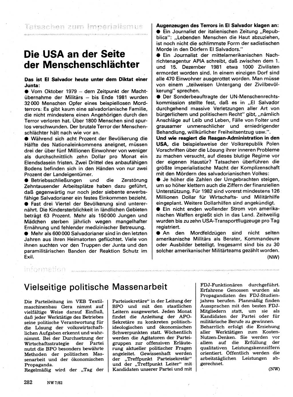 Neuer Weg (NW), Organ des Zentralkomitees (ZK) der SED (Sozialistische Einheitspartei Deutschlands) für Fragen des Parteilebens, 37. Jahrgang [Deutsche Demokratische Republik (DDR)] 1982, Seite 282 (NW ZK SED DDR 1982, S. 282)