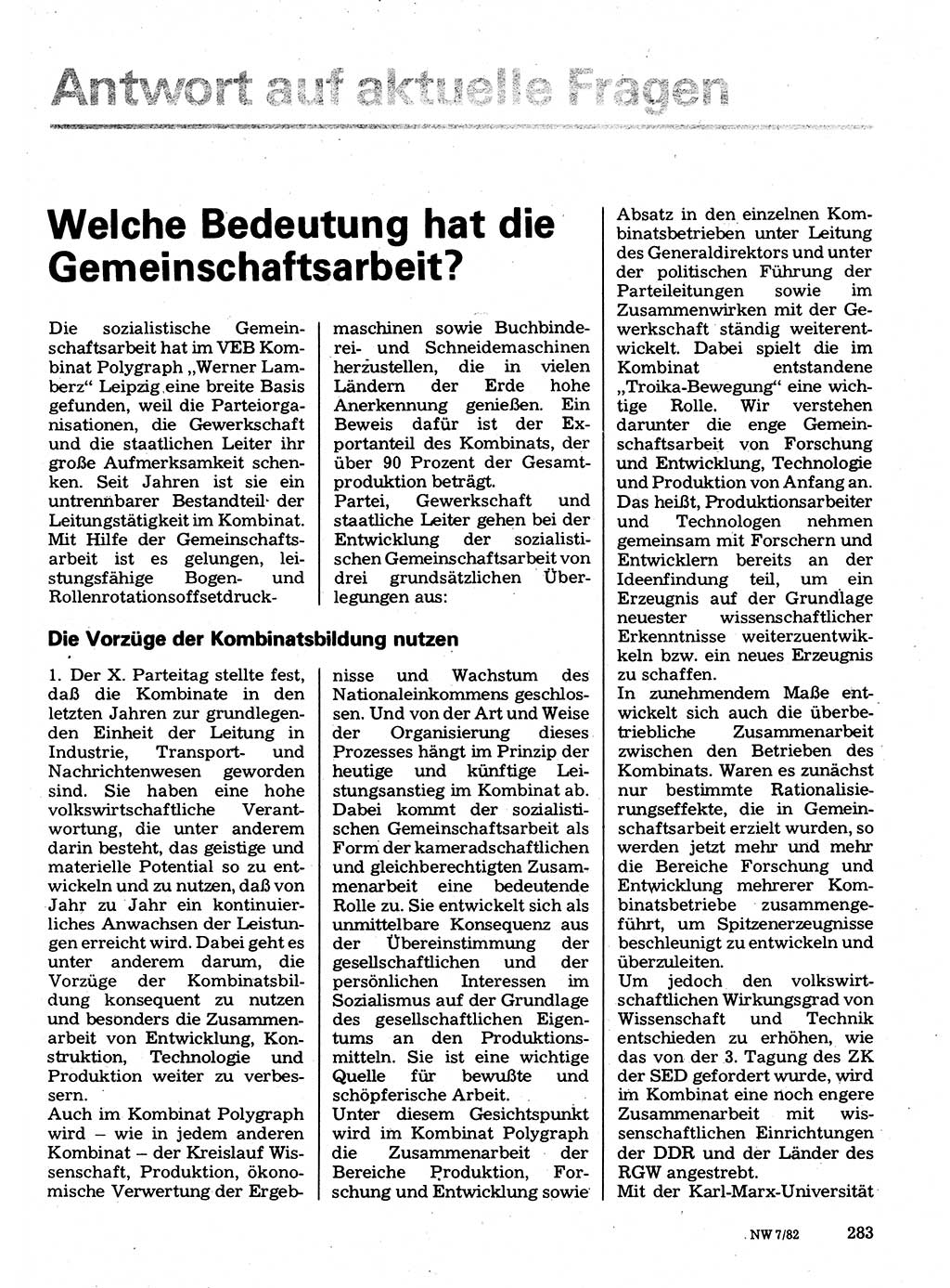 Neuer Weg (NW), Organ des Zentralkomitees (ZK) der SED (Sozialistische Einheitspartei Deutschlands) für Fragen des Parteilebens, 37. Jahrgang [Deutsche Demokratische Republik (DDR)] 1982, Seite 283 (NW ZK SED DDR 1982, S. 283)