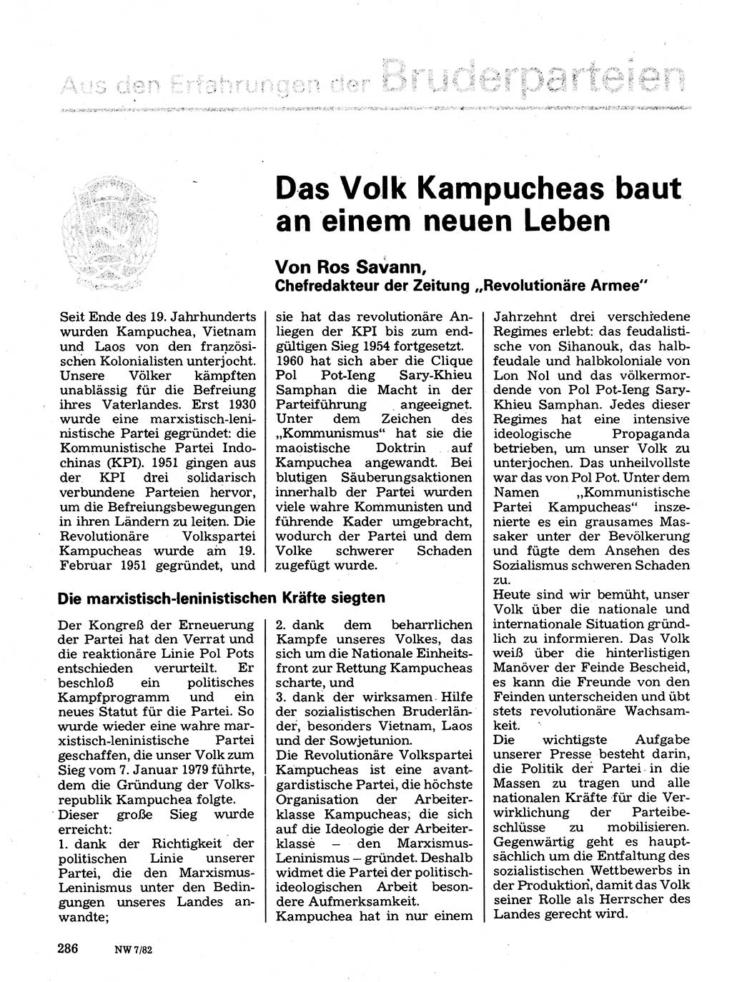 Neuer Weg (NW), Organ des Zentralkomitees (ZK) der SED (Sozialistische Einheitspartei Deutschlands) für Fragen des Parteilebens, 37. Jahrgang [Deutsche Demokratische Republik (DDR)] 1982, Seite 286 (NW ZK SED DDR 1982, S. 286)