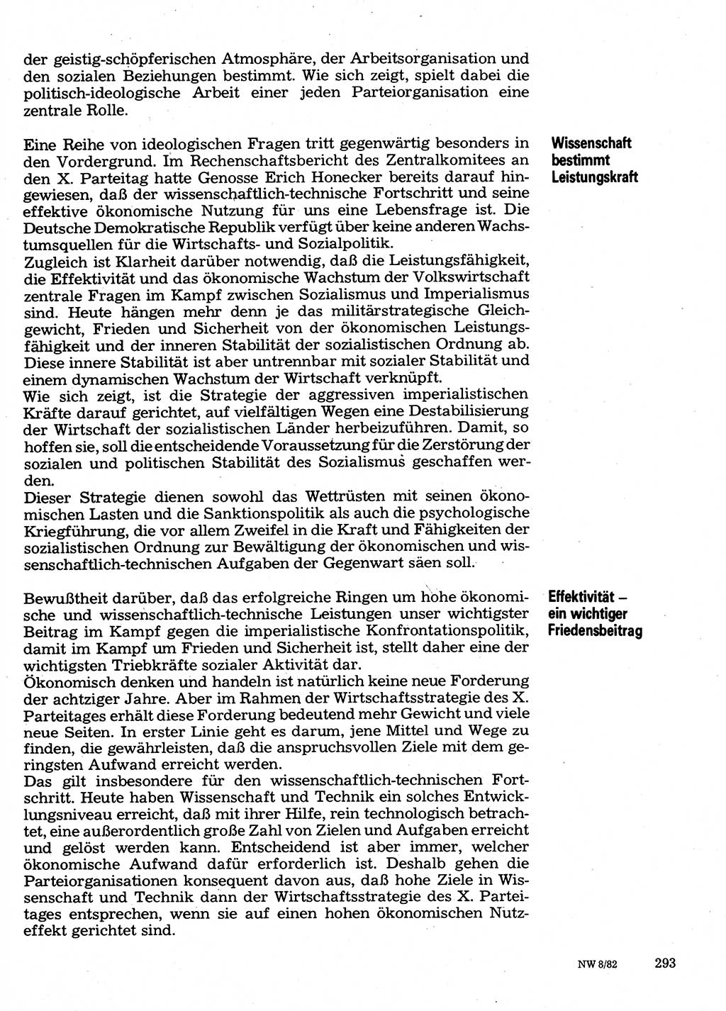 Neuer Weg (NW), Organ des Zentralkomitees (ZK) der SED (Sozialistische Einheitspartei Deutschlands) für Fragen des Parteilebens, 37. Jahrgang [Deutsche Demokratische Republik (DDR)] 1982, Seite 293 (NW ZK SED DDR 1982, S. 293)