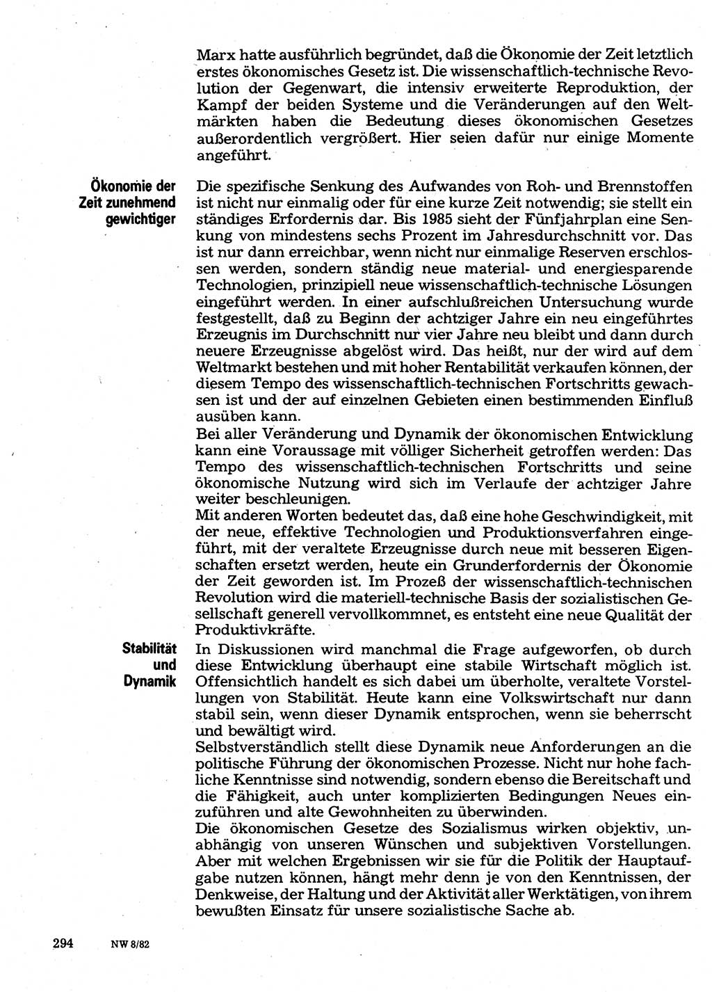 Neuer Weg (NW), Organ des Zentralkomitees (ZK) der SED (Sozialistische Einheitspartei Deutschlands) für Fragen des Parteilebens, 37. Jahrgang [Deutsche Demokratische Republik (DDR)] 1982, Seite 294 (NW ZK SED DDR 1982, S. 294)
