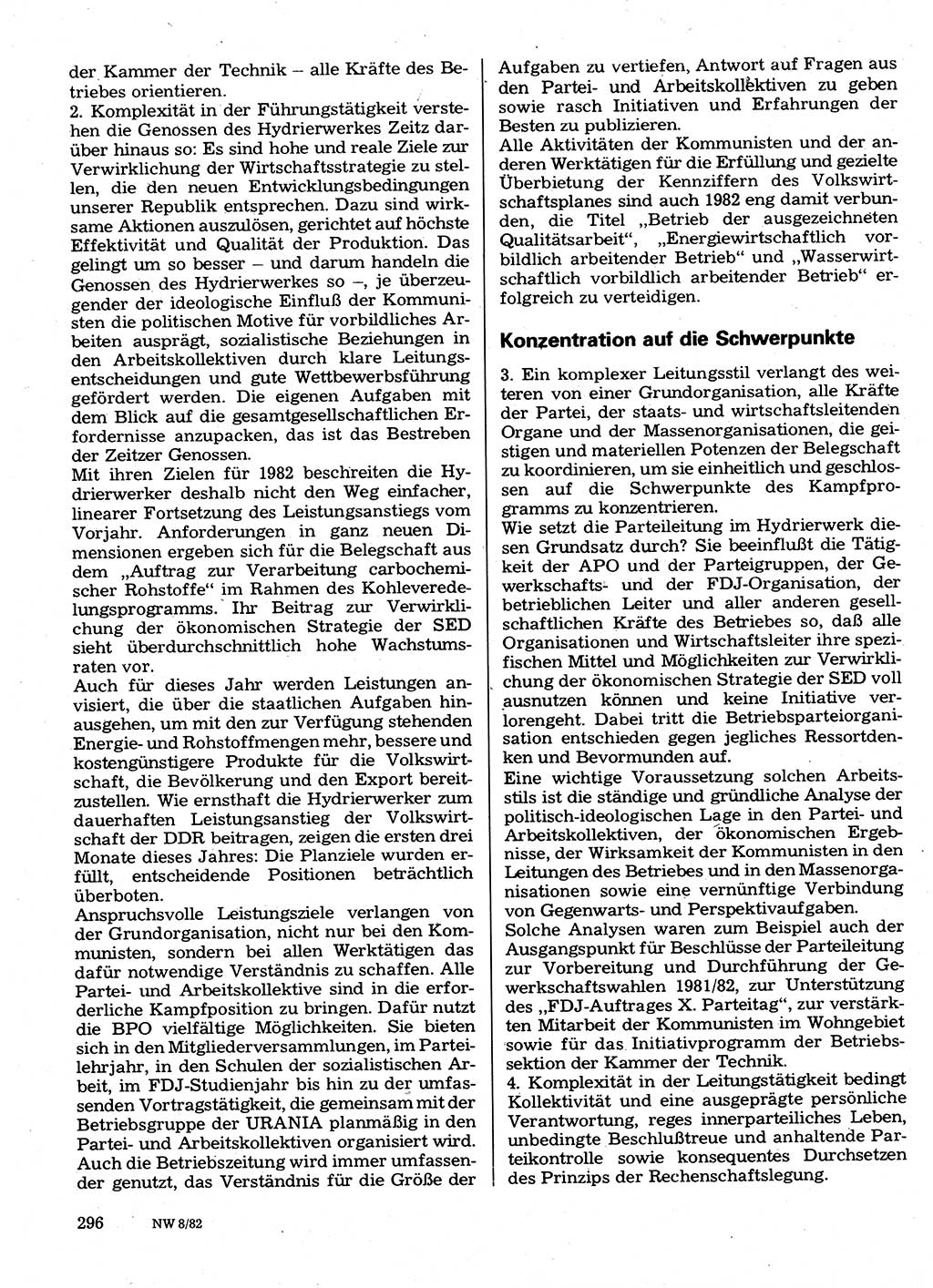 Neuer Weg (NW), Organ des Zentralkomitees (ZK) der SED (Sozialistische Einheitspartei Deutschlands) für Fragen des Parteilebens, 37. Jahrgang [Deutsche Demokratische Republik (DDR)] 1982, Seite 296 (NW ZK SED DDR 1982, S. 296)