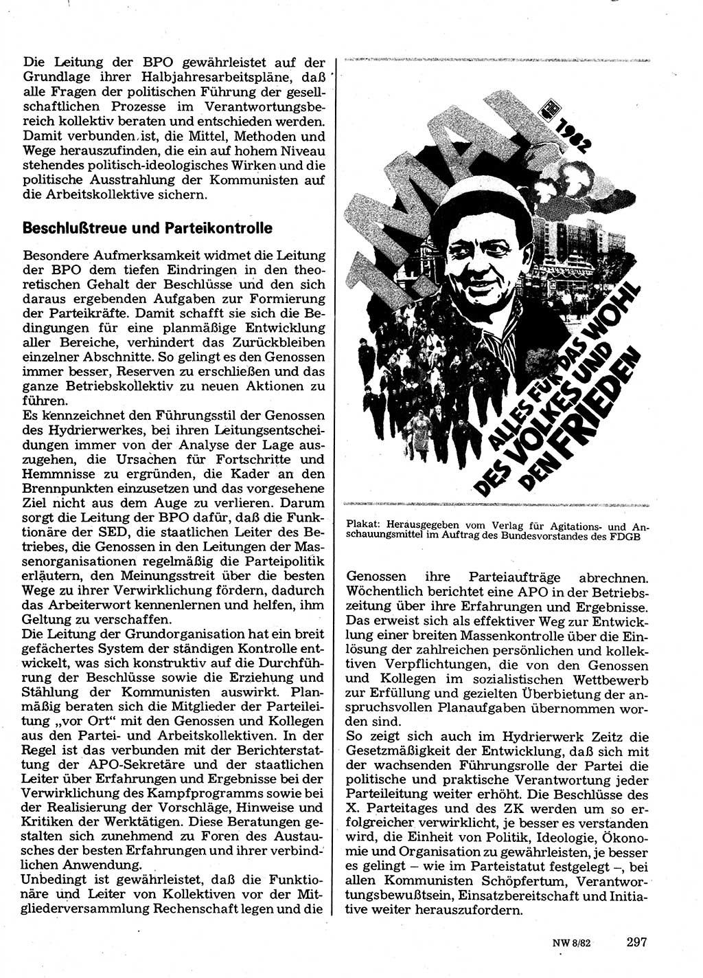 Neuer Weg (NW), Organ des Zentralkomitees (ZK) der SED (Sozialistische Einheitspartei Deutschlands) für Fragen des Parteilebens, 37. Jahrgang [Deutsche Demokratische Republik (DDR)] 1982, Seite 297 (NW ZK SED DDR 1982, S. 297)
