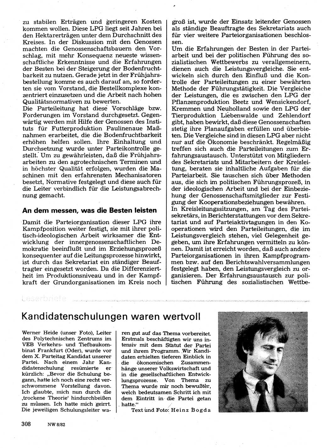 Neuer Weg (NW), Organ des Zentralkomitees (ZK) der SED (Sozialistische Einheitspartei Deutschlands) für Fragen des Parteilebens, 37. Jahrgang [Deutsche Demokratische Republik (DDR)] 1982, Seite 308 (NW ZK SED DDR 1982, S. 308)