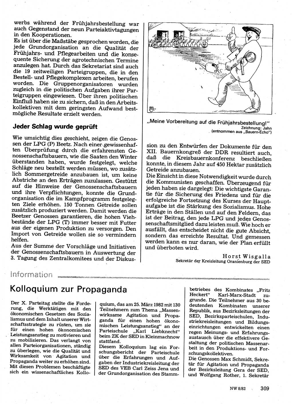 Neuer Weg (NW), Organ des Zentralkomitees (ZK) der SED (Sozialistische Einheitspartei Deutschlands) für Fragen des Parteilebens, 37. Jahrgang [Deutsche Demokratische Republik (DDR)] 1982, Seite 309 (NW ZK SED DDR 1982, S. 309)