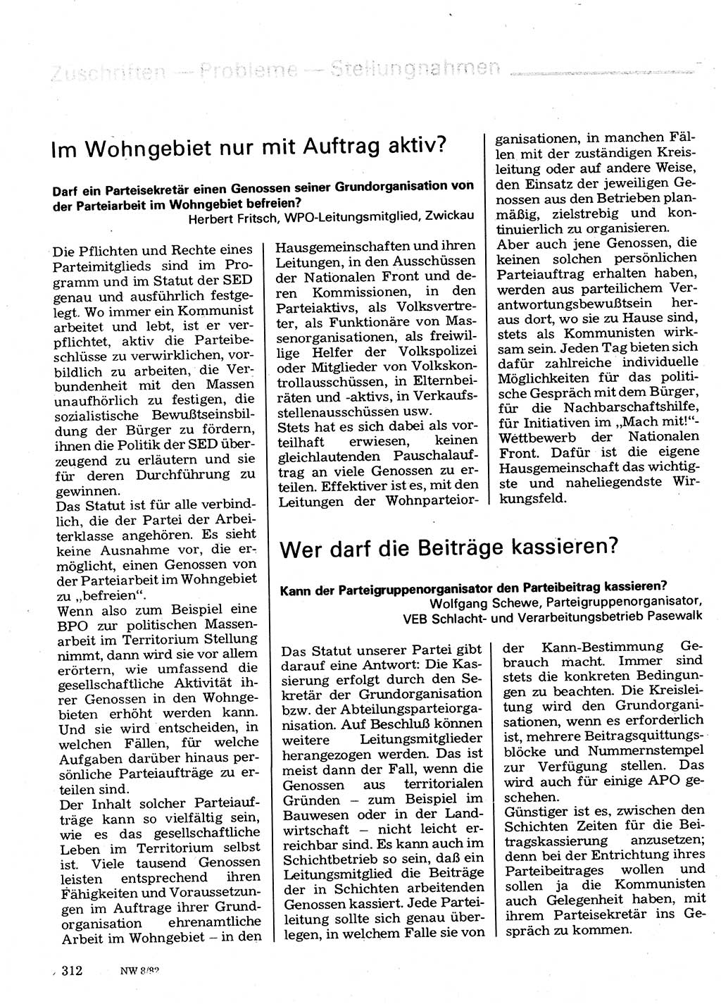 Neuer Weg (NW), Organ des Zentralkomitees (ZK) der SED (Sozialistische Einheitspartei Deutschlands) für Fragen des Parteilebens, 37. Jahrgang [Deutsche Demokratische Republik (DDR)] 1982, Seite 312 (NW ZK SED DDR 1982, S. 312)