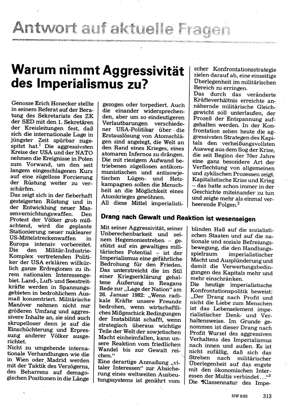Neuer Weg (NW), Organ des Zentralkomitees (ZK) der SED (Sozialistische Einheitspartei Deutschlands) für Fragen des Parteilebens, 37. Jahrgang [Deutsche Demokratische Republik (DDR)] 1982, Seite 313 (NW ZK SED DDR 1982, S. 313)