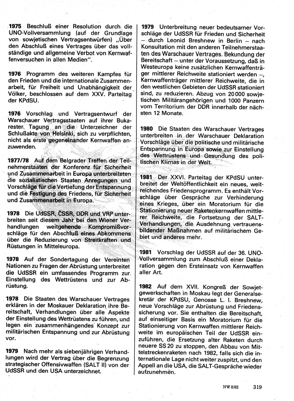 Neuer Weg (NW), Organ des Zentralkomitees (ZK) der SED (Sozialistische Einheitspartei Deutschlands) für Fragen des Parteilebens, 37. Jahrgang [Deutsche Demokratische Republik (DDR)] 1982, Seite 319 (NW ZK SED DDR 1982, S. 319)