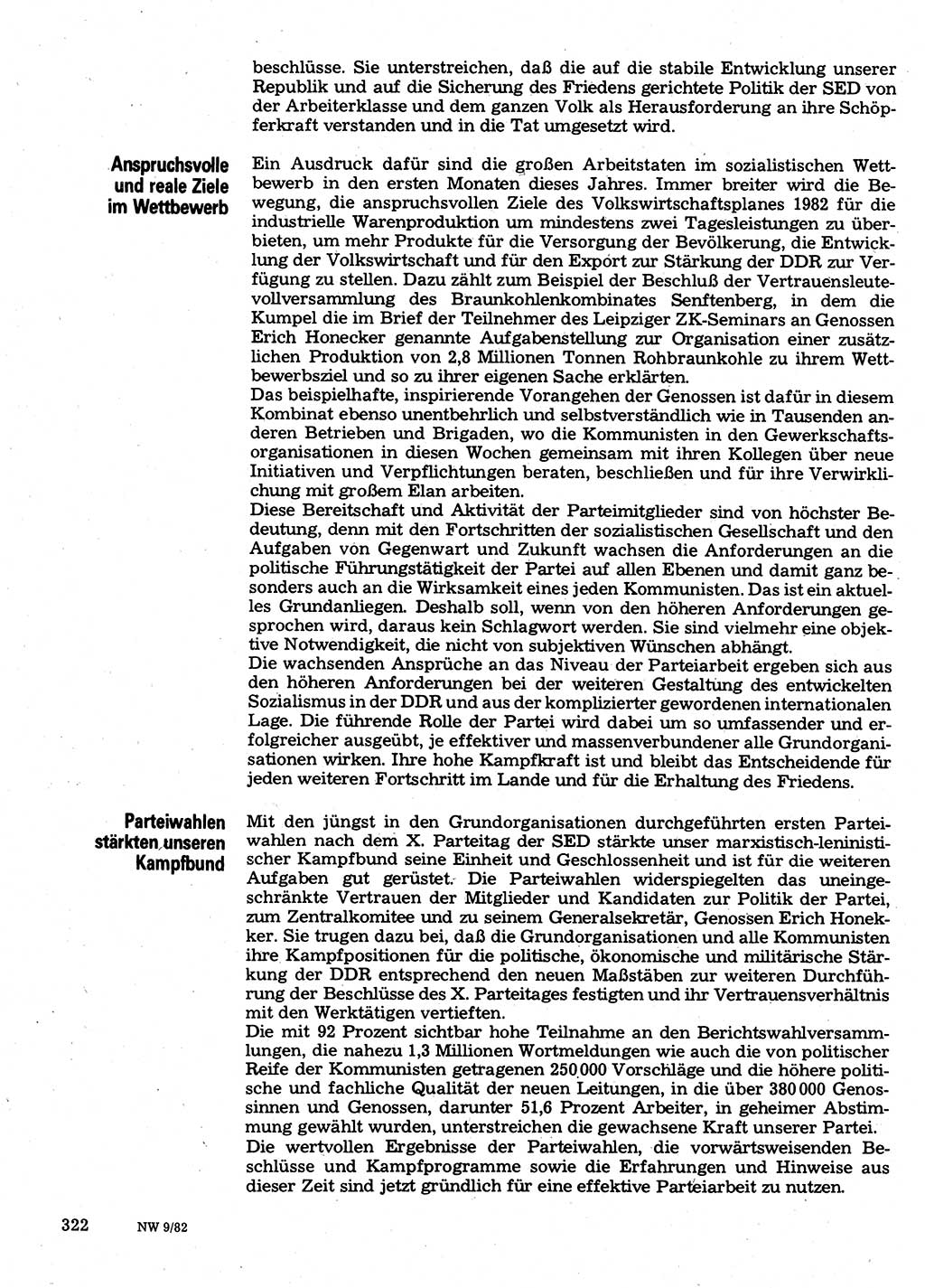 Neuer Weg (NW), Organ des Zentralkomitees (ZK) der SED (Sozialistische Einheitspartei Deutschlands) für Fragen des Parteilebens, 37. Jahrgang [Deutsche Demokratische Republik (DDR)] 1982, Seite 322 (NW ZK SED DDR 1982, S. 322)