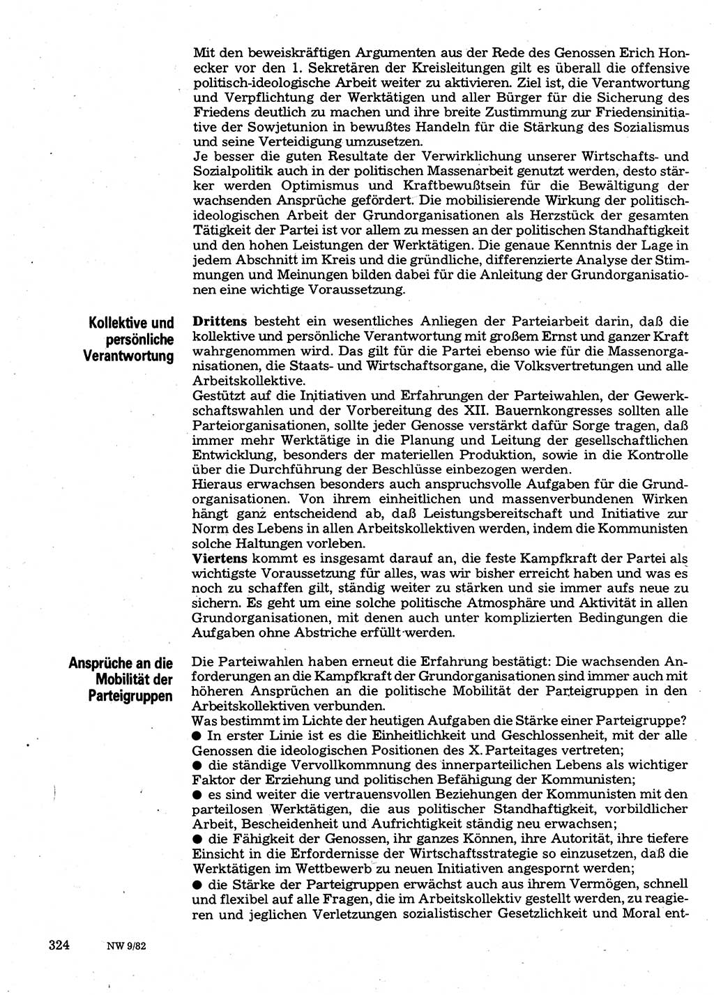 Neuer Weg (NW), Organ des Zentralkomitees (ZK) der SED (Sozialistische Einheitspartei Deutschlands) für Fragen des Parteilebens, 37. Jahrgang [Deutsche Demokratische Republik (DDR)] 1982, Seite 324 (NW ZK SED DDR 1982, S. 324)