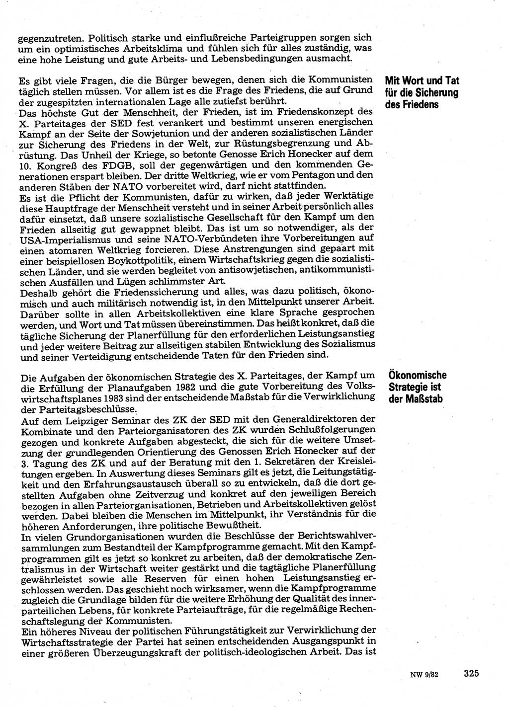 Neuer Weg (NW), Organ des Zentralkomitees (ZK) der SED (Sozialistische Einheitspartei Deutschlands) für Fragen des Parteilebens, 37. Jahrgang [Deutsche Demokratische Republik (DDR)] 1982, Seite 325 (NW ZK SED DDR 1982, S. 325)