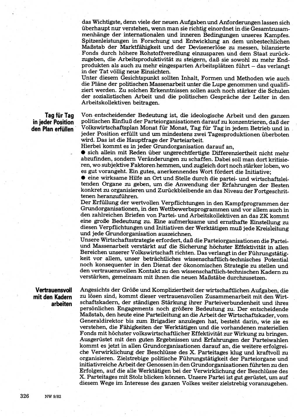 Neuer Weg (NW), Organ des Zentralkomitees (ZK) der SED (Sozialistische Einheitspartei Deutschlands) für Fragen des Parteilebens, 37. Jahrgang [Deutsche Demokratische Republik (DDR)] 1982, Seite 326 (NW ZK SED DDR 1982, S. 326)