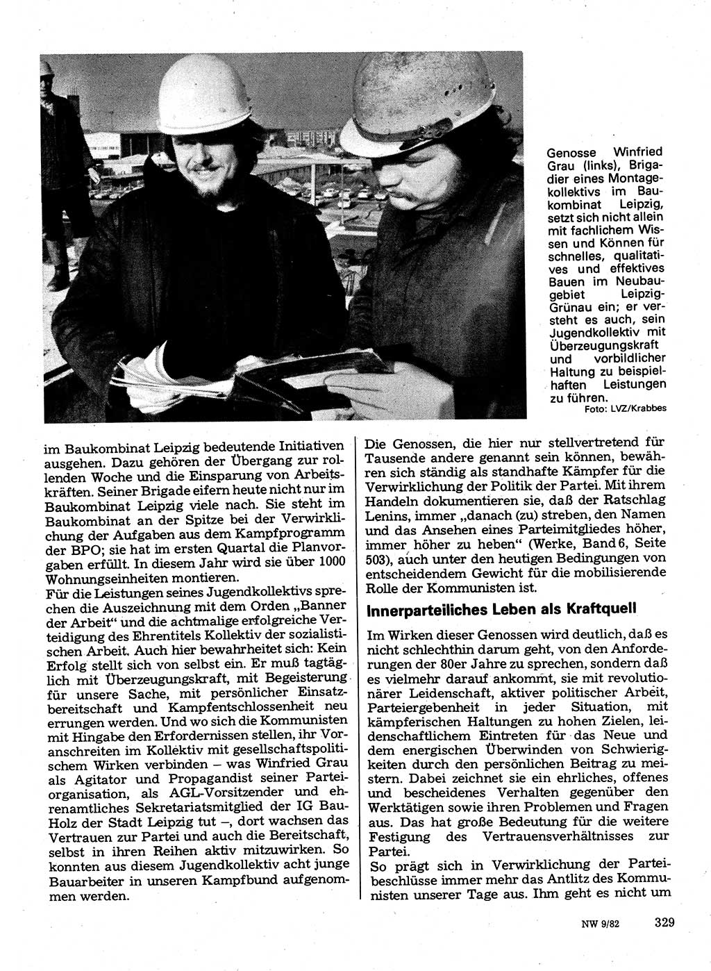 Neuer Weg (NW), Organ des Zentralkomitees (ZK) der SED (Sozialistische Einheitspartei Deutschlands) für Fragen des Parteilebens, 37. Jahrgang [Deutsche Demokratische Republik (DDR)] 1982, Seite 329 (NW ZK SED DDR 1982, S. 329)