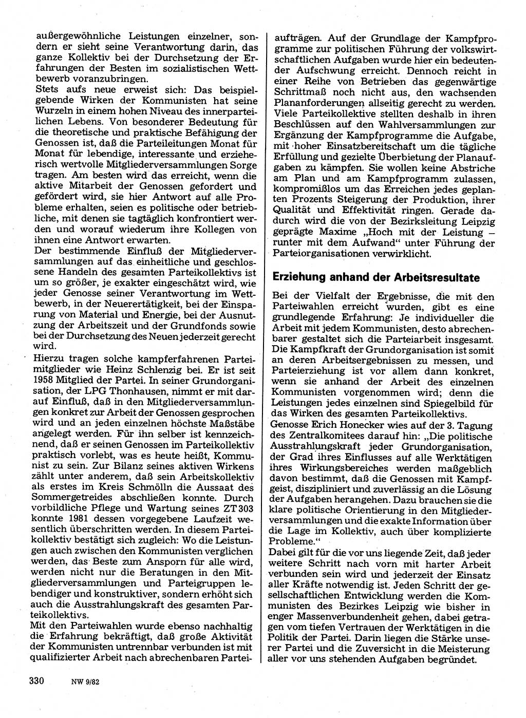 Neuer Weg (NW), Organ des Zentralkomitees (ZK) der SED (Sozialistische Einheitspartei Deutschlands) für Fragen des Parteilebens, 37. Jahrgang [Deutsche Demokratische Republik (DDR)] 1982, Seite 330 (NW ZK SED DDR 1982, S. 330)