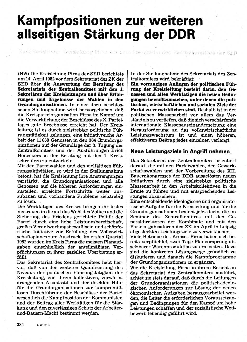 Neuer Weg (NW), Organ des Zentralkomitees (ZK) der SED (Sozialistische Einheitspartei Deutschlands) für Fragen des Parteilebens, 37. Jahrgang [Deutsche Demokratische Republik (DDR)] 1982, Seite 334 (NW ZK SED DDR 1982, S. 334)