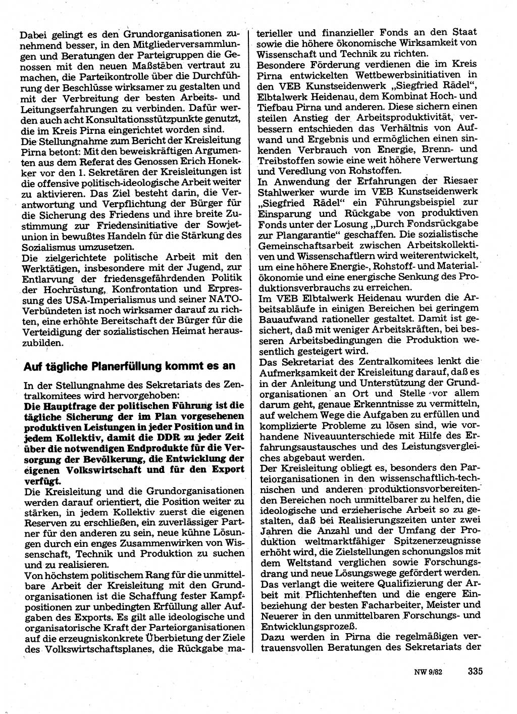 Neuer Weg (NW), Organ des Zentralkomitees (ZK) der SED (Sozialistische Einheitspartei Deutschlands) für Fragen des Parteilebens, 37. Jahrgang [Deutsche Demokratische Republik (DDR)] 1982, Seite 335 (NW ZK SED DDR 1982, S. 335)