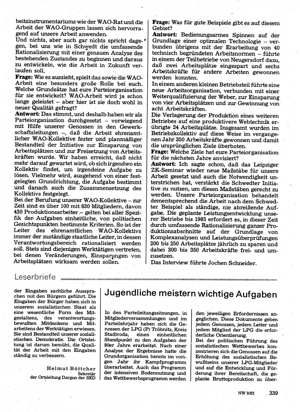 Neuer Weg (NW), Organ des Zentralkomitees (ZK) der SED (Sozialistische Einheitspartei Deutschlands) für Fragen des Parteilebens, 37. Jahrgang [Deutsche Demokratische Republik (DDR)] 1982, Seite 339 (NW ZK SED DDR 1982, S. 339)