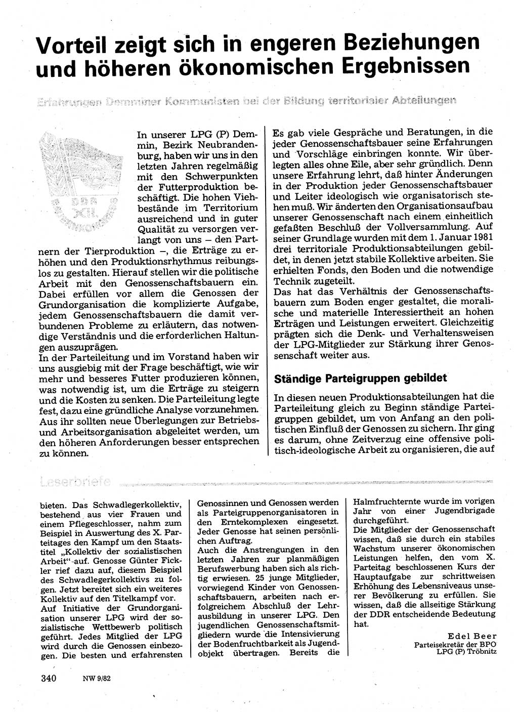 Neuer Weg (NW), Organ des Zentralkomitees (ZK) der SED (Sozialistische Einheitspartei Deutschlands) für Fragen des Parteilebens, 37. Jahrgang [Deutsche Demokratische Republik (DDR)] 1982, Seite 340 (NW ZK SED DDR 1982, S. 340)