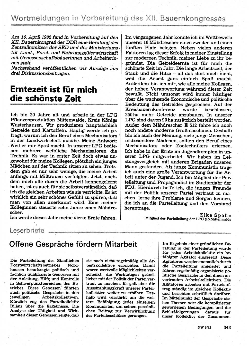 Neuer Weg (NW), Organ des Zentralkomitees (ZK) der SED (Sozialistische Einheitspartei Deutschlands) für Fragen des Parteilebens, 37. Jahrgang [Deutsche Demokratische Republik (DDR)] 1982, Seite 343 (NW ZK SED DDR 1982, S. 343)