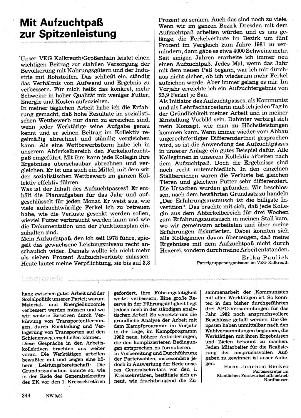 Neuer Weg (NW), Organ des Zentralkomitees (ZK) der SED (Sozialistische Einheitspartei Deutschlands) für Fragen des Parteilebens, 37. Jahrgang [Deutsche Demokratische Republik (DDR)] 1982, Seite 344 (NW ZK SED DDR 1982, S. 344)