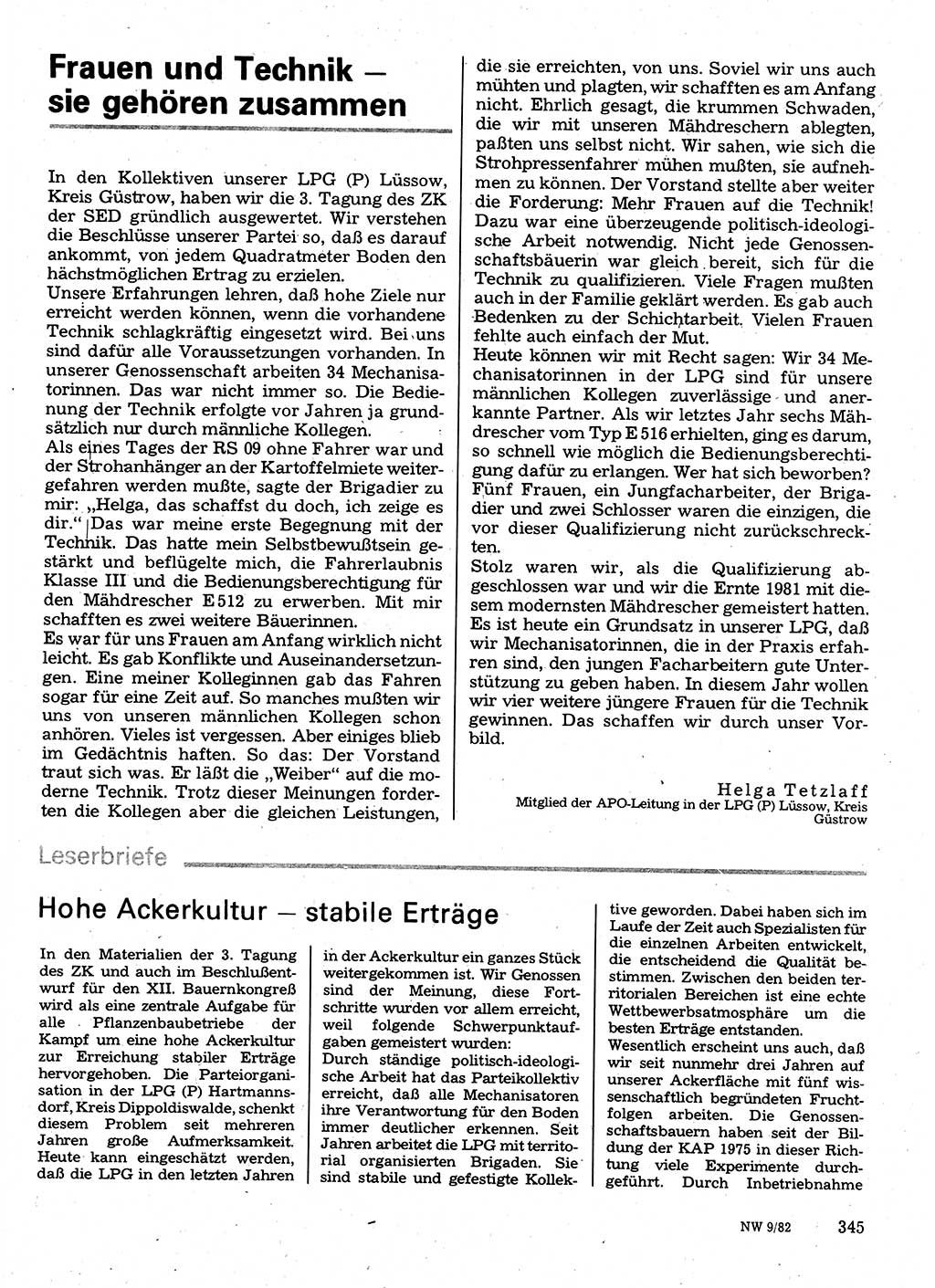 Neuer Weg (NW), Organ des Zentralkomitees (ZK) der SED (Sozialistische Einheitspartei Deutschlands) für Fragen des Parteilebens, 37. Jahrgang [Deutsche Demokratische Republik (DDR)] 1982, Seite 345 (NW ZK SED DDR 1982, S. 345)