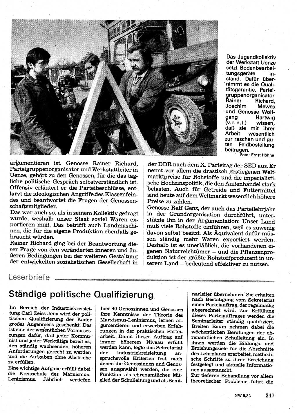 Neuer Weg (NW), Organ des Zentralkomitees (ZK) der SED (Sozialistische Einheitspartei Deutschlands) für Fragen des Parteilebens, 37. Jahrgang [Deutsche Demokratische Republik (DDR)] 1982, Seite 347 (NW ZK SED DDR 1982, S. 347)