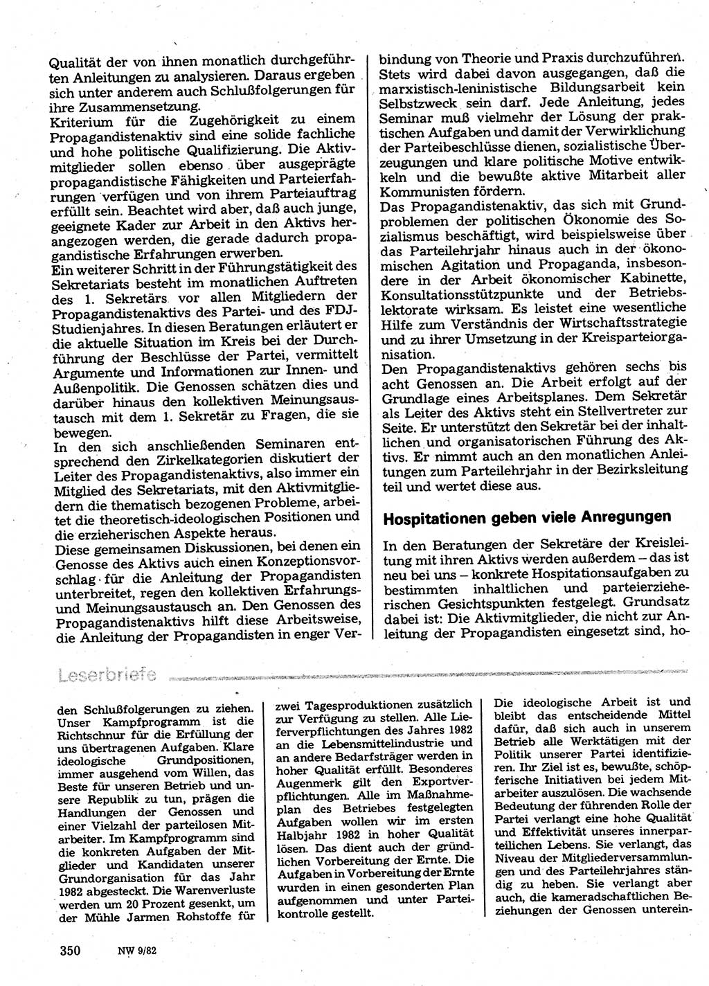 Neuer Weg (NW), Organ des Zentralkomitees (ZK) der SED (Sozialistische Einheitspartei Deutschlands) fÃ¼r Fragen des Parteilebens, 37. Jahrgang [Deutsche Demokratische Republik (DDR)] 1982, Seite 350 (NW ZK SED DDR 1982, S. 350)
