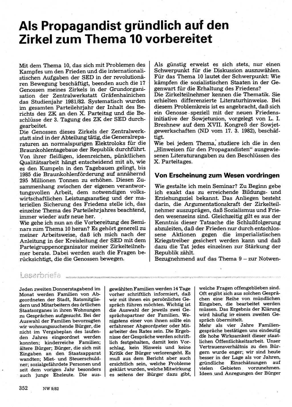 Neuer Weg (NW), Organ des Zentralkomitees (ZK) der SED (Sozialistische Einheitspartei Deutschlands) für Fragen des Parteilebens, 37. Jahrgang [Deutsche Demokratische Republik (DDR)] 1982, Seite 352 (NW ZK SED DDR 1982, S. 352)