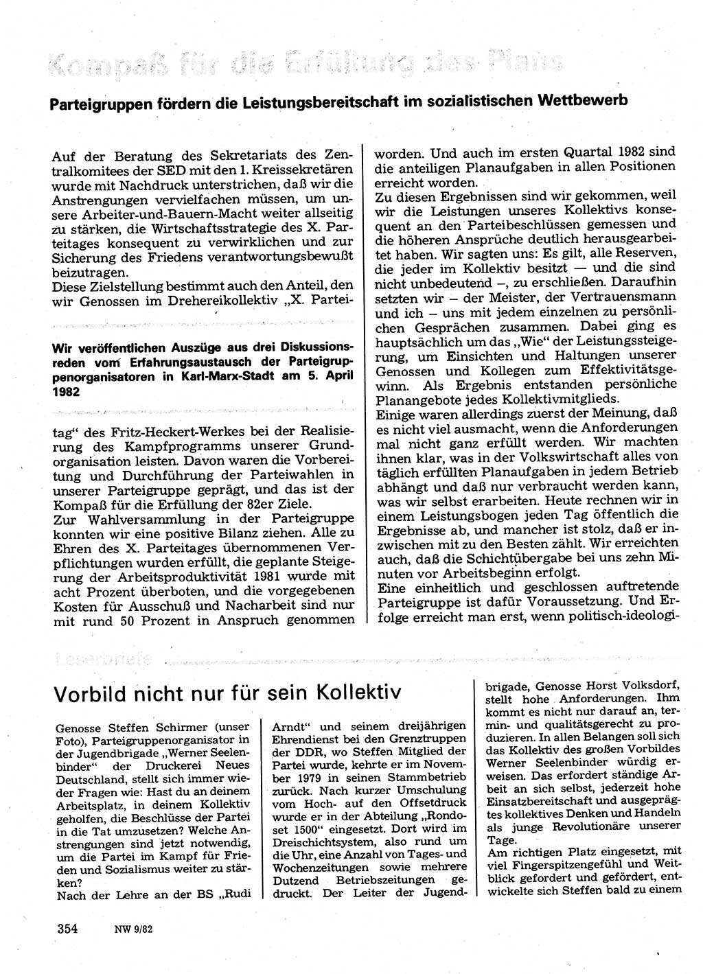 Neuer Weg (NW), Organ des Zentralkomitees (ZK) der SED (Sozialistische Einheitspartei Deutschlands) für Fragen des Parteilebens, 37. Jahrgang [Deutsche Demokratische Republik (DDR)] 1982, Seite 354 (NW ZK SED DDR 1982, S. 354)