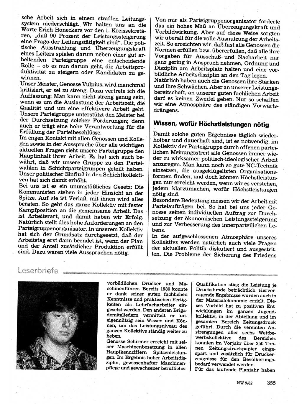 Neuer Weg (NW), Organ des Zentralkomitees (ZK) der SED (Sozialistische Einheitspartei Deutschlands) für Fragen des Parteilebens, 37. Jahrgang [Deutsche Demokratische Republik (DDR)] 1982, Seite 355 (NW ZK SED DDR 1982, S. 355)