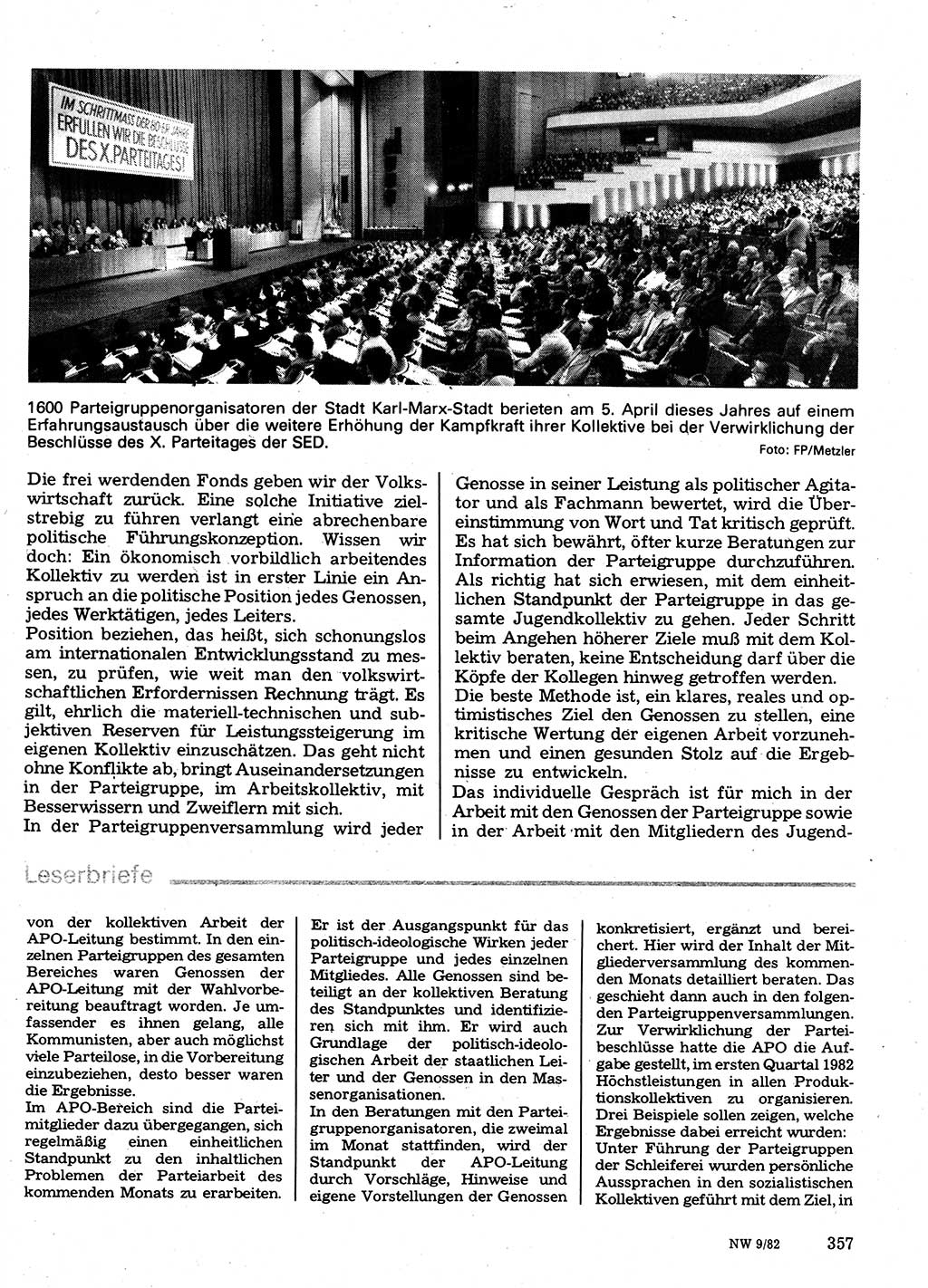 Neuer Weg (NW), Organ des Zentralkomitees (ZK) der SED (Sozialistische Einheitspartei Deutschlands) für Fragen des Parteilebens, 37. Jahrgang [Deutsche Demokratische Republik (DDR)] 1982, Seite 357 (NW ZK SED DDR 1982, S. 357)