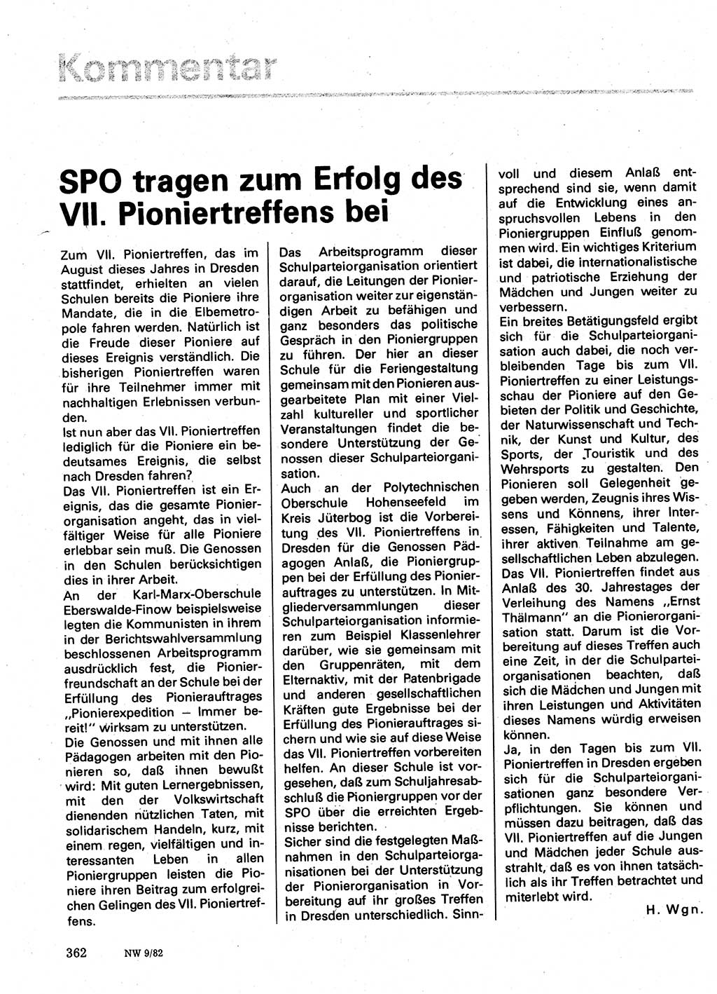 Neuer Weg (NW), Organ des Zentralkomitees (ZK) der SED (Sozialistische Einheitspartei Deutschlands) für Fragen des Parteilebens, 37. Jahrgang [Deutsche Demokratische Republik (DDR)] 1982, Seite 362 (NW ZK SED DDR 1982, S. 362)