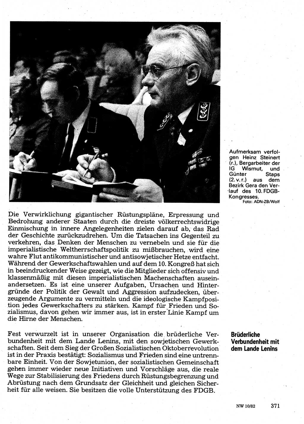 Neuer Weg (NW), Organ des Zentralkomitees (ZK) der SED (Sozialistische Einheitspartei Deutschlands) für Fragen des Parteilebens, 37. Jahrgang [Deutsche Demokratische Republik (DDR)] 1982, Seite 371 (NW ZK SED DDR 1982, S. 371)