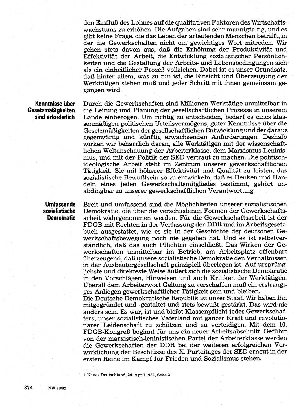 Neuer Weg (NW), Organ des Zentralkomitees (ZK) der SED (Sozialistische Einheitspartei Deutschlands) für Fragen des Parteilebens, 37. Jahrgang [Deutsche Demokratische Republik (DDR)] 1982, Seite 374 (NW ZK SED DDR 1982, S. 374)