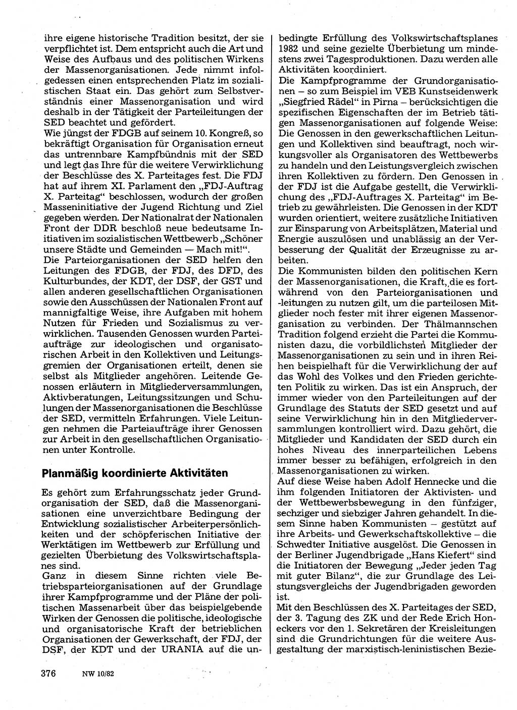 Neuer Weg (NW), Organ des Zentralkomitees (ZK) der SED (Sozialistische Einheitspartei Deutschlands) für Fragen des Parteilebens, 37. Jahrgang [Deutsche Demokratische Republik (DDR)] 1982, Seite 376 (NW ZK SED DDR 1982, S. 376)