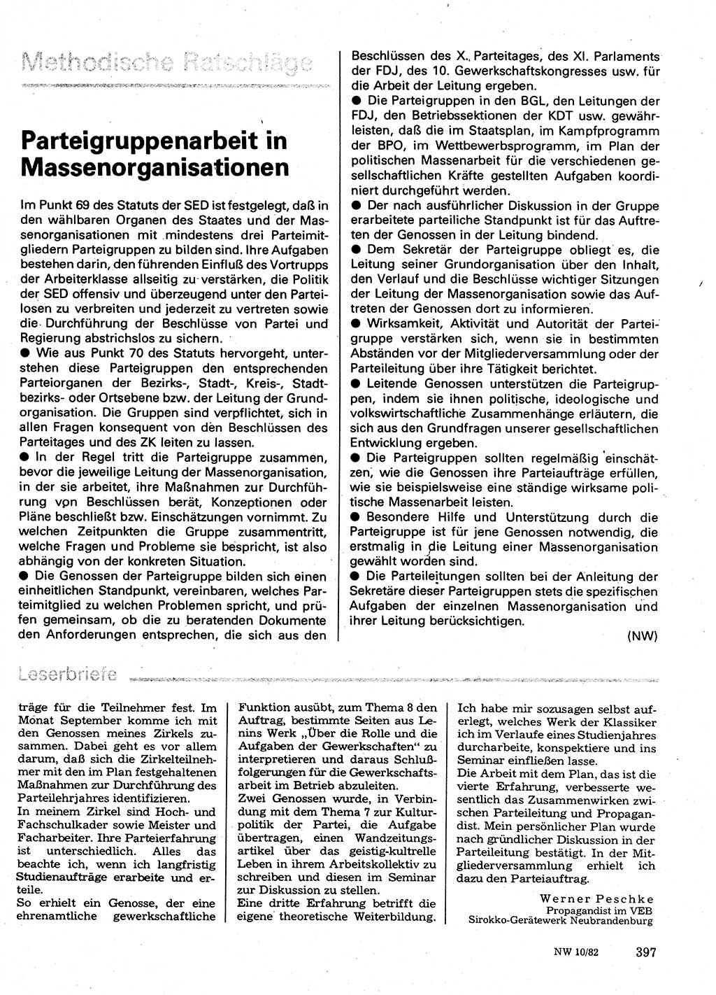 Neuer Weg (NW), Organ des Zentralkomitees (ZK) der SED (Sozialistische Einheitspartei Deutschlands) für Fragen des Parteilebens, 37. Jahrgang [Deutsche Demokratische Republik (DDR)] 1982, Seite 397 (NW ZK SED DDR 1982, S. 397)