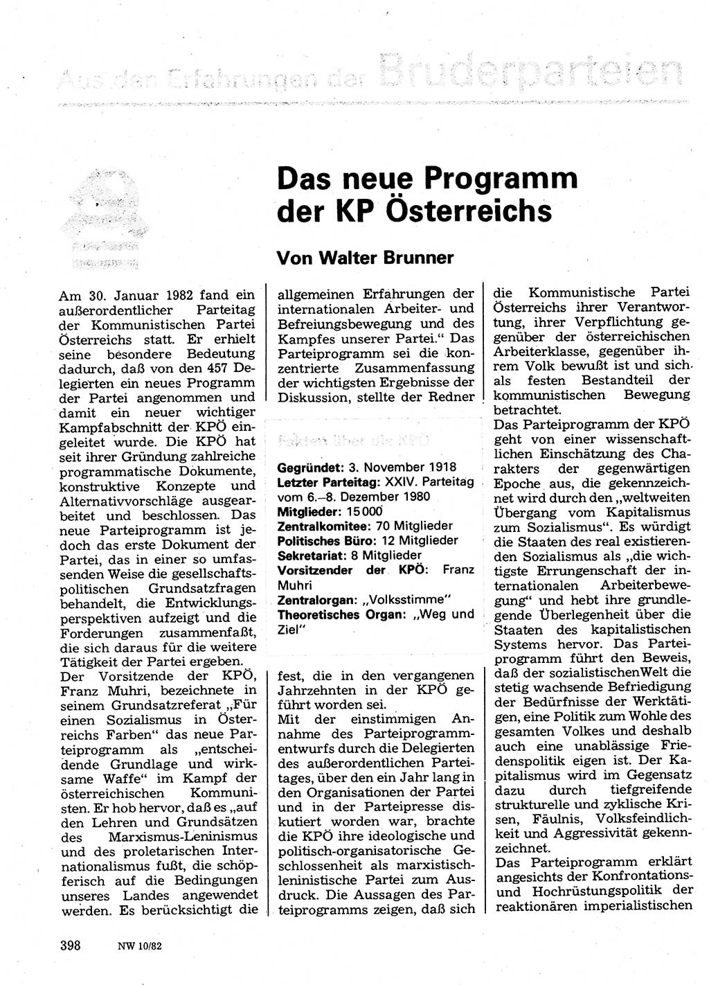Neuer Weg (NW), Organ des Zentralkomitees (ZK) der SED (Sozialistische Einheitspartei Deutschlands) für Fragen des Parteilebens, 37. Jahrgang [Deutsche Demokratische Republik (DDR)] 1982, Seite 398 (NW ZK SED DDR 1982, S. 398)