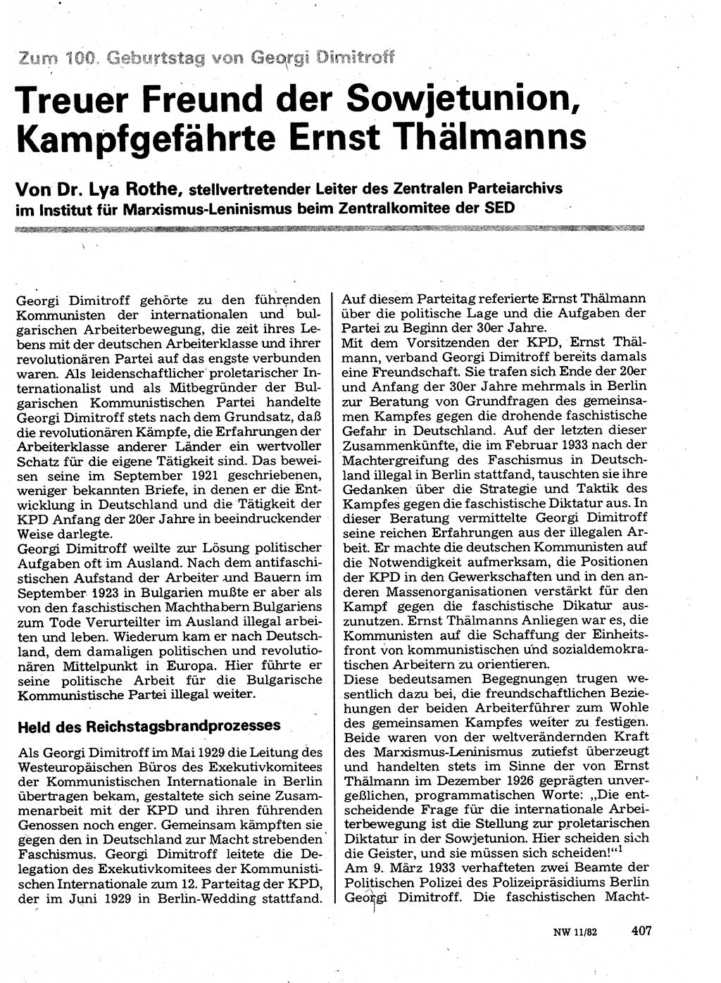 Neuer Weg (NW), Organ des Zentralkomitees (ZK) der SED (Sozialistische Einheitspartei Deutschlands) für Fragen des Parteilebens, 37. Jahrgang [Deutsche Demokratische Republik (DDR)] 1982, Seite 407 (NW ZK SED DDR 1982, S. 407)
