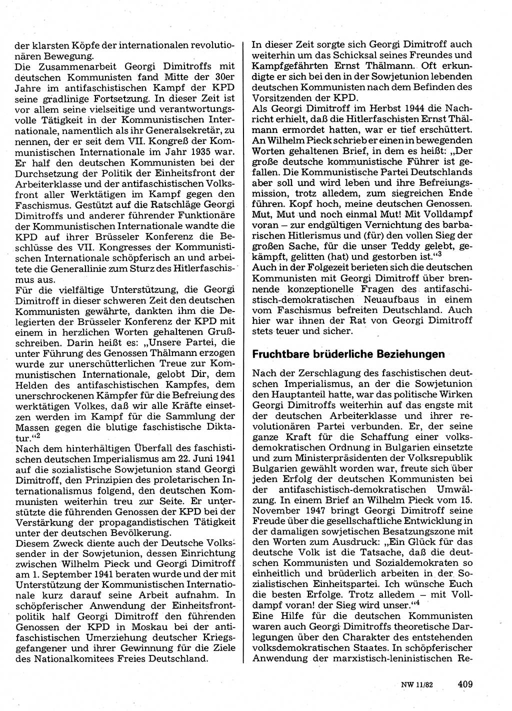 Neuer Weg (NW), Organ des Zentralkomitees (ZK) der SED (Sozialistische Einheitspartei Deutschlands) für Fragen des Parteilebens, 37. Jahrgang [Deutsche Demokratische Republik (DDR)] 1982, Seite 409 (NW ZK SED DDR 1982, S. 409)