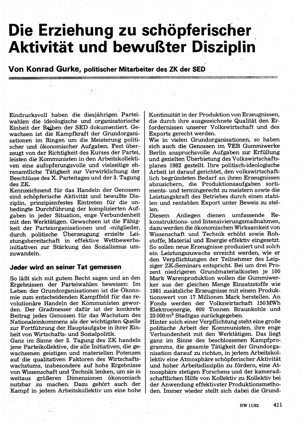 Neuer Weg (NW), Organ des Zentralkomitees (ZK) der SED (Sozialistische Einheitspartei Deutschlands) für Fragen des Parteilebens, 37. Jahrgang [Deutsche Demokratische Republik (DDR)] 1982, Seite 411 (NW ZK SED DDR 1982, S. 411)