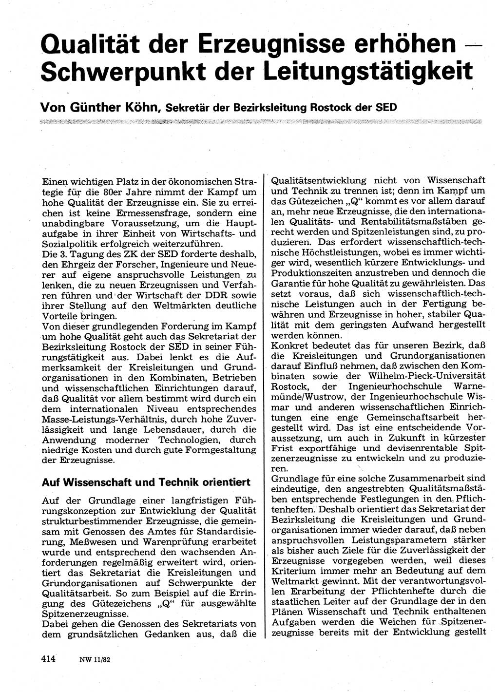 Neuer Weg (NW), Organ des Zentralkomitees (ZK) der SED (Sozialistische Einheitspartei Deutschlands) für Fragen des Parteilebens, 37. Jahrgang [Deutsche Demokratische Republik (DDR)] 1982, Seite 414 (NW ZK SED DDR 1982, S. 414)