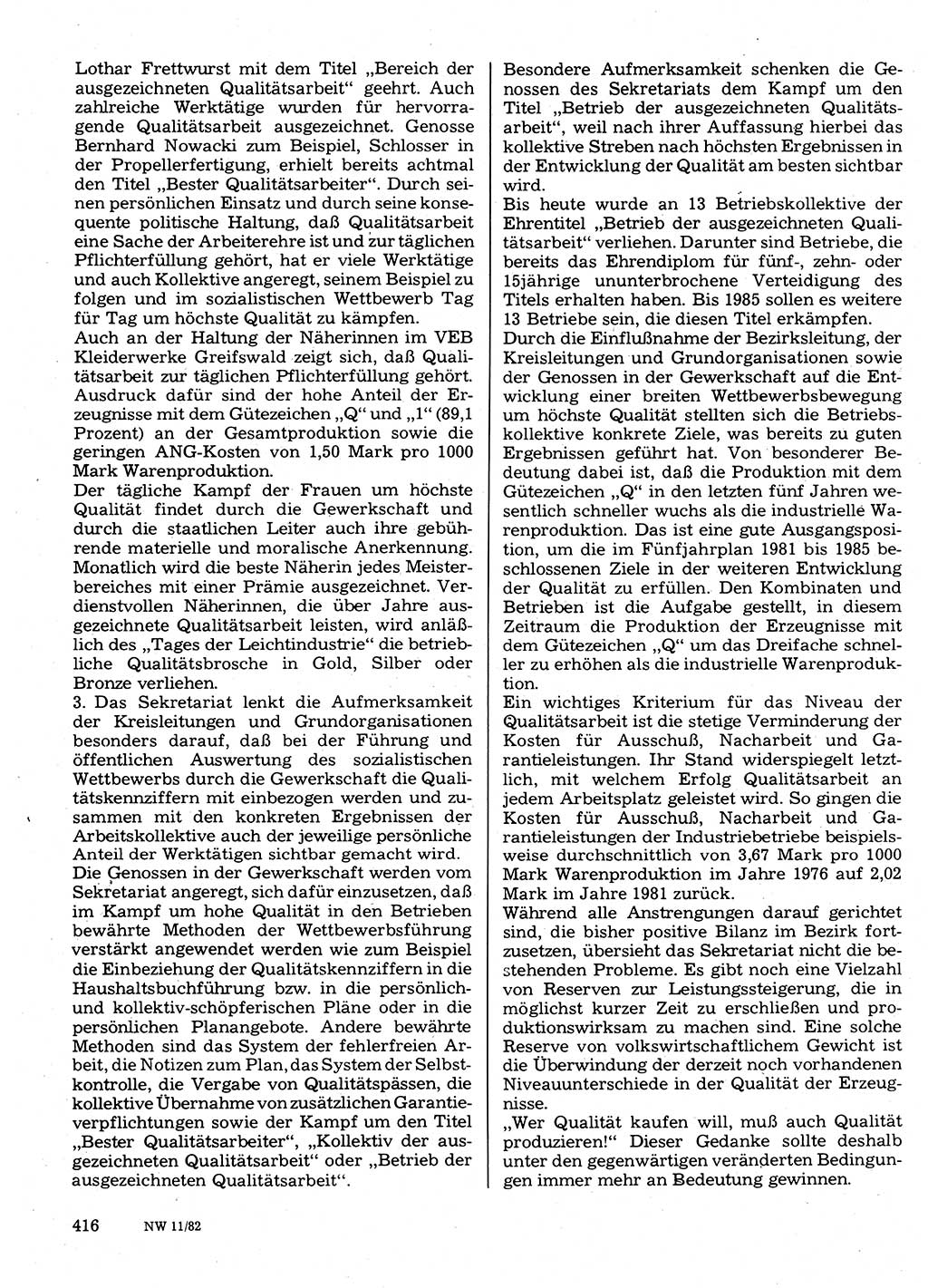 Neuer Weg (NW), Organ des Zentralkomitees (ZK) der SED (Sozialistische Einheitspartei Deutschlands) für Fragen des Parteilebens, 37. Jahrgang [Deutsche Demokratische Republik (DDR)] 1982, Seite 416 (NW ZK SED DDR 1982, S. 416)